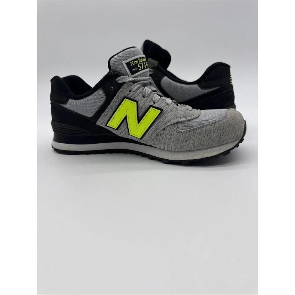 New Balance 9.5B 574 women's sneakers Shoes Gray Black Neon Yellow